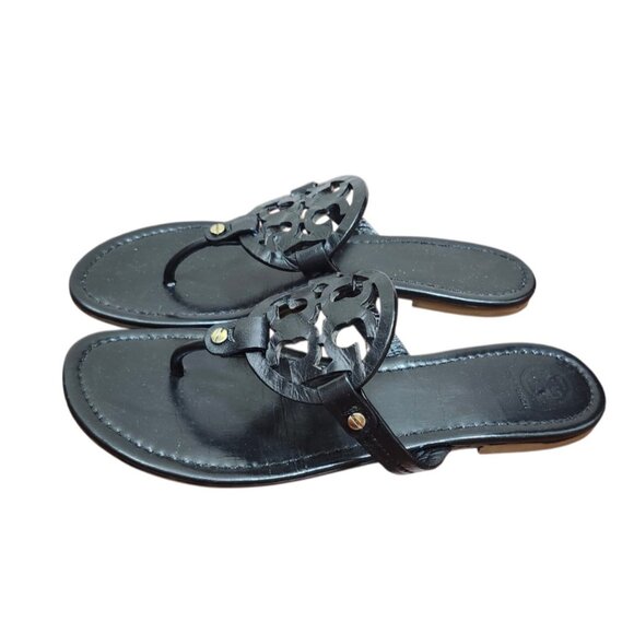 Tory Burch Black Leather Thong Sandals Women’s US 9 Designer Summer Flats - Picture 5 of 10